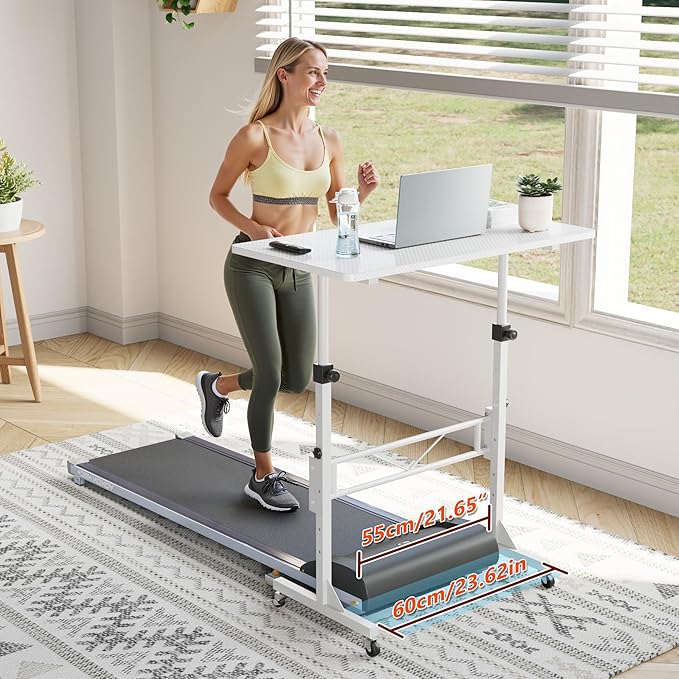 HOMIDEC Standing Desk 32 Inch Portable Small Desk Adjustable Height Rolling Home Office Desks with Wheels Sit Stand Desk for Bedroom Walking Pad Home Office Small Space White