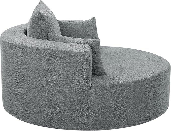 360° Swivel Chair Accent Chair with 3 Removable Pillows Modern Chenille Fabric Barrel Chair Swivel Round Sofa Chair for Living Room Bedroom Office and Hotel (Gray/96)