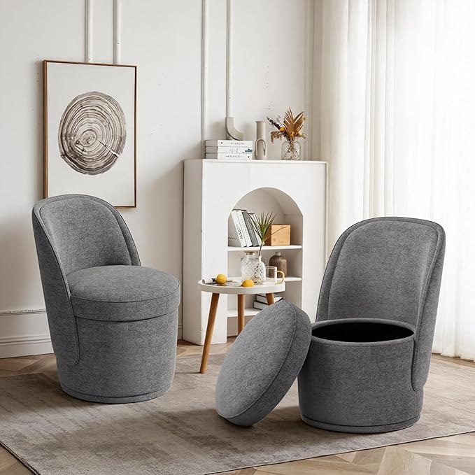 Swivel Accent Chair Set of 2 360° Swivel Round Chair with Hidden Storage Vanity Chairs Modern Small Barrel Armchair for Living Room/Bedroom Darkgrey