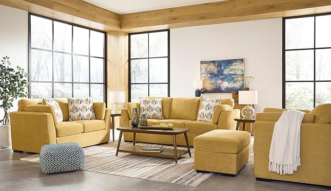 Signature Design by Ashley Keerwick Scandinavian Sofa with 4 Toss Pillows Yellow