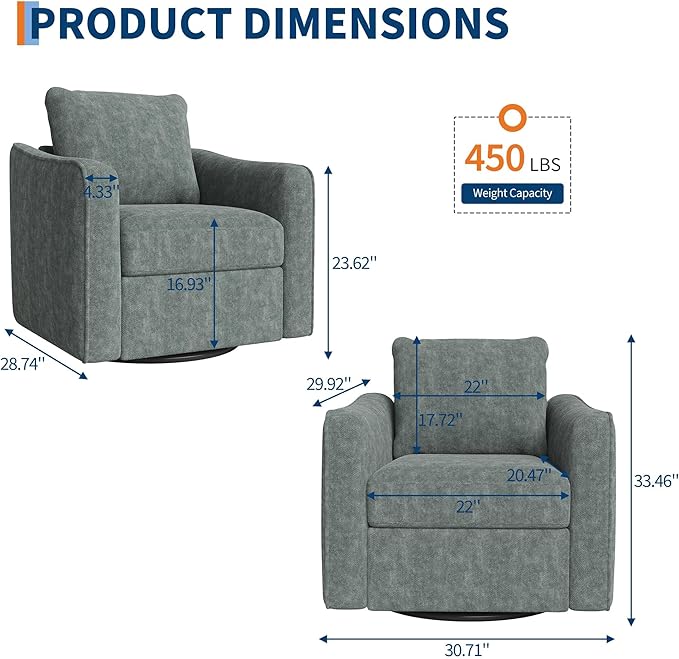 Modern Swivel Accent Chair with 360° Rotation - Plush Linen Upholstered Armchair for Living Room Bedroom Nursery &amp Home OfficeComfortable Ergonomic Reclining Sofa Chair（Green）