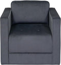 Martha Stewart Modern Button Tufted Velvet Swivel Chairs for Living Room 360 Degree Metal Base Stand Pipped Upholstered Bedroom Swivel Accent Chair Fully Assembled Chair - Gray Madrid