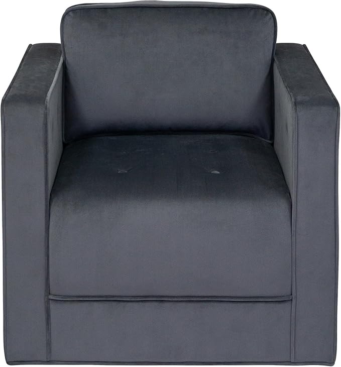 Martha Stewart Modern Button Tufted Velvet Swivel Chairs for Living Room 360 Degree Metal Base Stand Pipped Upholstered Bedroom Swivel Accent Chair Fully Assembled Chair - Gray Madrid