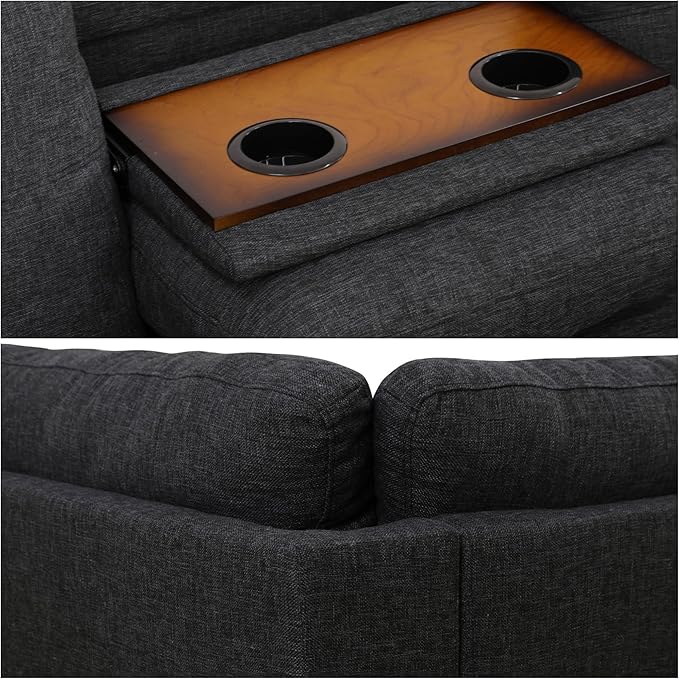 L Shaped Sectional Sofa with Ottoman Linen Modern Couches Nail-Head Design with Cup Holder for Living RoomOffice Bedroom Dark Grey