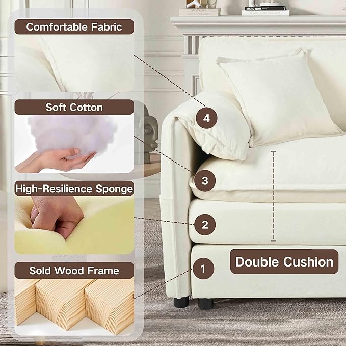 Modular Oversized Sofa Chair - 41.73 Chenille Upholstered Armchair w/Removable Pillow &amp Storage Pockets Heavy Duty 800lbs Capacity DIY Sectional for Living Room &amp Apartment (Beige)