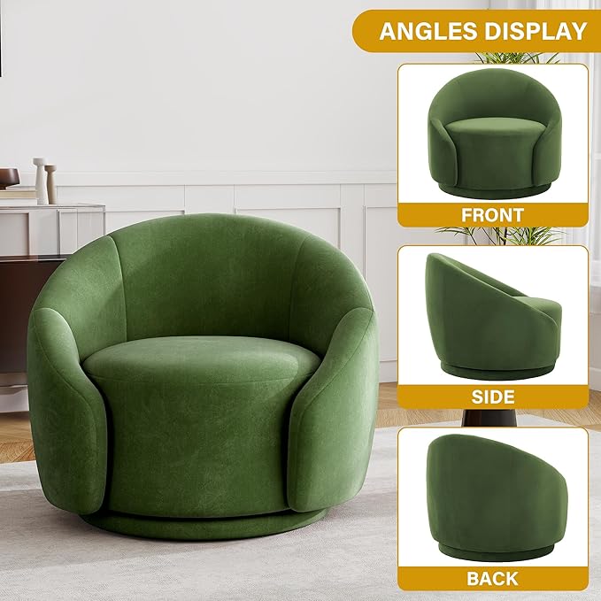 UIXE Swivel Accent Chair Velvet Barrel Chair Upholstered Arm Chair for Living Room Modern Round Club Chair with Turntable Base - Green Set of 2