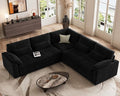 Belffin Large Modular Sectional Sofa with Double 61 Loveseat Corduroy Corner Couch with 9 Soft Dual-Layer Seats Cushion for Living Room Apartment Small Sapce Black