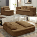 2 Pieces Sofa and loveseat Set Convertible Queen Sleeper Couch Bed for Living Room Foam Folding Futon Love seat Sofa Button Tufted Upholstered Furniture No Assembly Couches for Bedroom Camel
