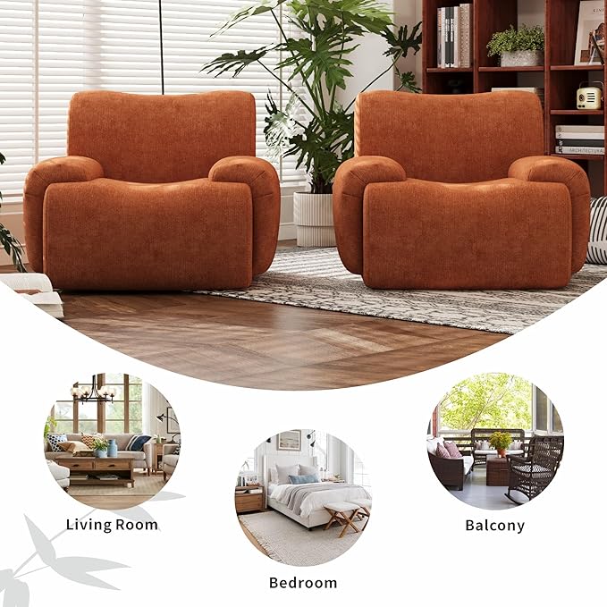 Chifee &amp Vingol Boneless Modern Accent Chair 42 Wide Upholstered Oversized Armchair Deep Seat Single Sofa Chairs Comfy Reading Lounge Chair for Living Room Bedroom Apartment2 PCS Orange