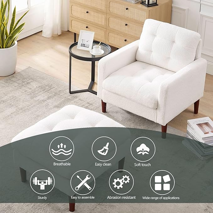 Modern Fabric Single Sofa Chair Living Room Chair Comfortable Armchair with Solid Wood Legs Tufted Chair for Reading or Lounging