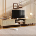Rattan TV Stand for Living Room - Fits up to 80 Inch TVs Rattan Media Console Table with Adjustable Shelves &amp 2 Storage Cabinets Mid-Century Modern Entertainment Center Oak 71