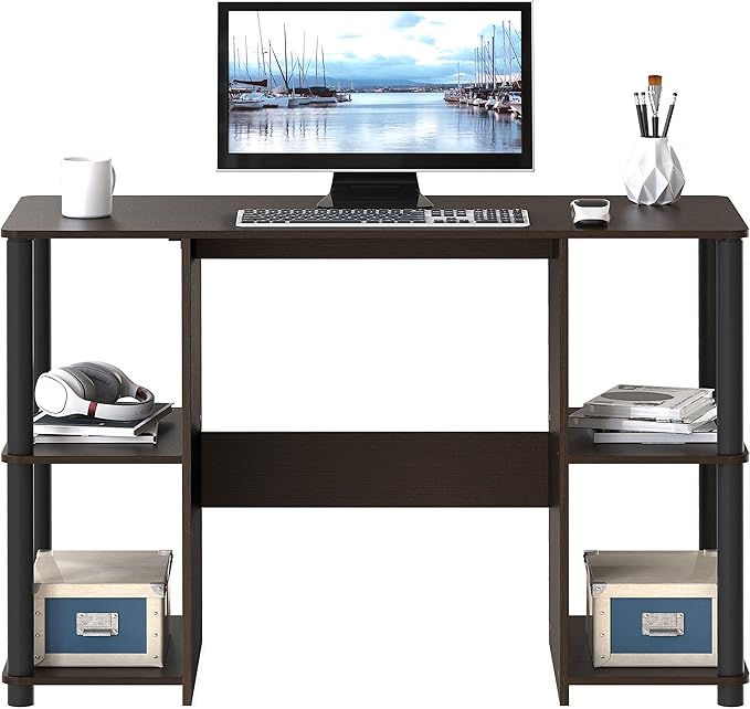 SHW 38-Inch Home Office Wood Desk with Double Sided Shelves Espresso