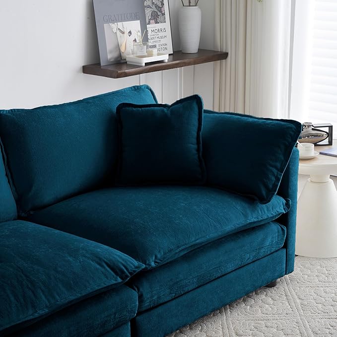 Deep Seat Cloud Loveseat Sofa Sectional Couch with Movable Ottoman 2 Seater Oversized L Shaped Corner Sofa Couches Comfy Chenille Love Seat for Living Room Bedroom Apartment Office