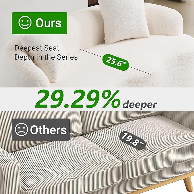 67”Curved Loveseat for Living Room Deep Seat Cloud Loveseat with 2 Throw Pillows Modern Loveseat Adopt Teddy Fabric for Small Spaces The Love Seat Couch No Assembly Needed White Loveseat