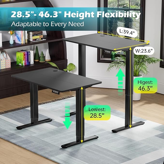 PayLessHere 40 Inch Electric Standing Desk Computer Desk with Large Space and Headphone Holder Office Desk with Electric Lifting and Memory Function (40 inch Black)