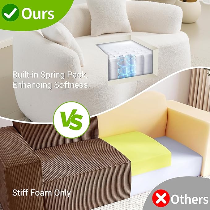 67”Curved Loveseat for Living Room Deep Seat Cloud Loveseat with 2 Throw Pillows Modern Loveseat Adopt Teddy Fabric for Small Spaces The Love Seat Couch No Assembly Needed White Loveseat