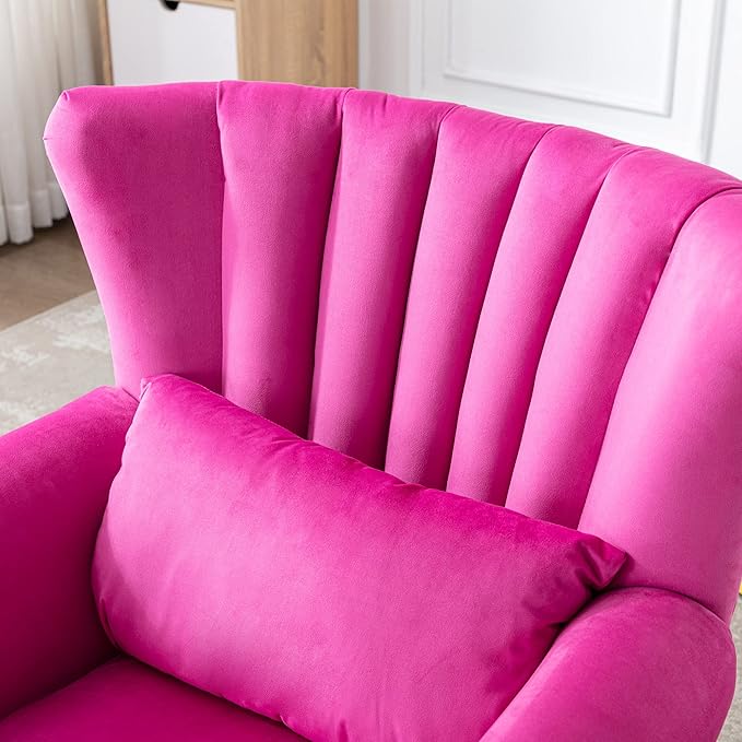 chairus Mid-Century Modern Accent Chairs Set of 2 Comfy Sofa Chairs Channel Back Armchairs with Small Pillow for Living Roon Bedroom Club - Velvet Rose