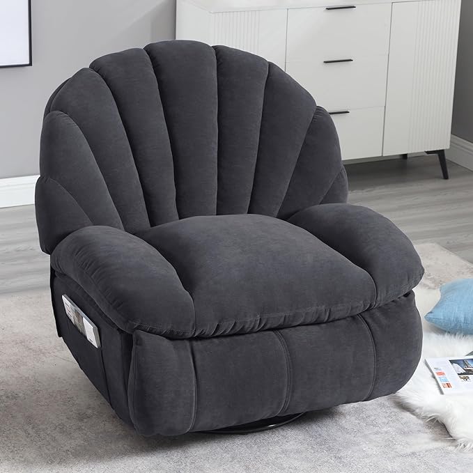 Power Recliner Chair Swivel Comfortable Soft Fabric Shell Shape with Storage 360 Swivel Electric Big Tall Single Reclining Sofa for Adults Living Room Bedroom(Gray)