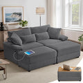 SUNWAVE 74 W Double Chaise Lounge Chair Indoor Oversized Loveseat with Storage Ottoman Corduroy Couch with USB Charging Removable Ottoman and Coffee Table Cushions for Living Room Bedroom