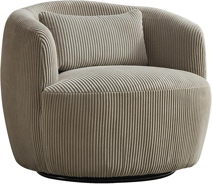 360° Swivel Armchair with Accent Pillow – Premium Corduroy Fabric Sturdy Metal Base &amp High-Density Foam – Ergonomic Lounge Chair for Living Room Office Bedroom – Easy Assembly