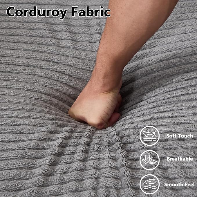 5-in-1 Convertible Sofa Bed 79 Corduroy Folding Sleeper Couch Bed with Steel Frames Boneless Foldable Floor Sofa Bed for Living Room Guest Room No Assembly (Grey)