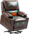 HOMCOM Power Lift Recliner Chair for Elderly Wide Faux Leather Lift Chair with Vibration Massage and Heat Overstuffed Reclining Single Sofa with Remote USB Port Side Pockets Brown