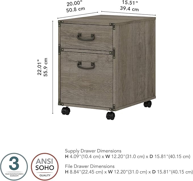 Bush Home Ironworks 2 Drawer Mobile File Cabinet in Restored Gray
