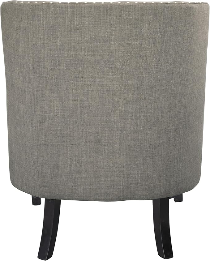 Modern Traditional Chair with Button Tufted Taupe Fabric Upholstery Solid Wood Design for Elegant Living Room