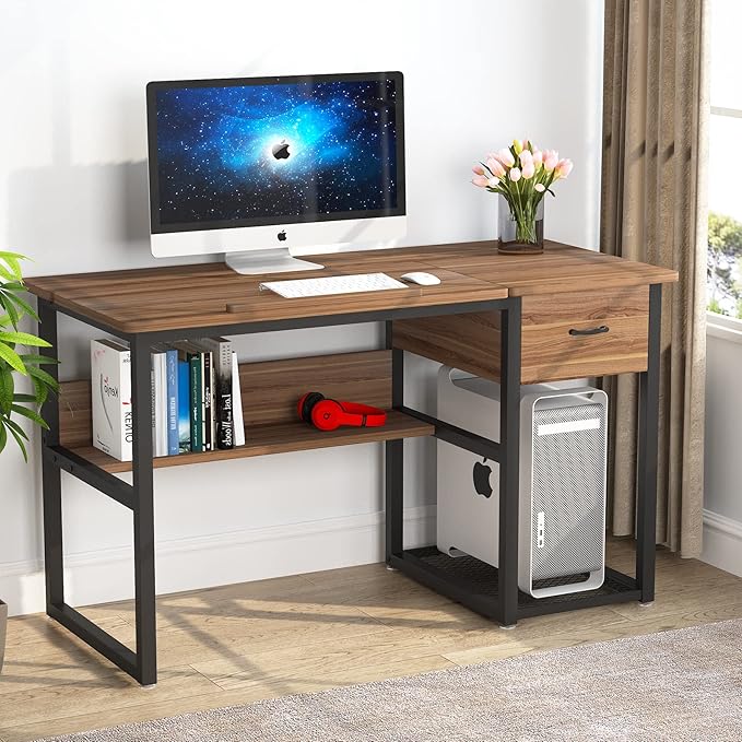 Tribesigns Drafting Table with Storage Drawers Drawing Computer Desk Artist Craft Table Painting Desk Workstation with Shelves and Tiltable Tabletop for Students Home Office