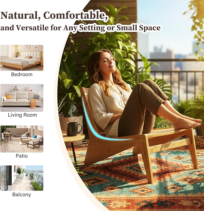 Rattan Accent Chair for Living Room Mid Century Side Chair Comfy Bamboo Chairs for Bedroom Reading Room Wood