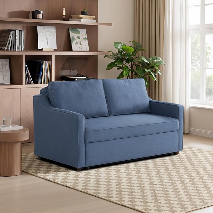 Serta® Corren 68.1 Queen Sized Convertible Sofa Dream Coil® Comfort Fingerguard® Pinch Point Protection Sofa Chenille Fabric Navy Blue