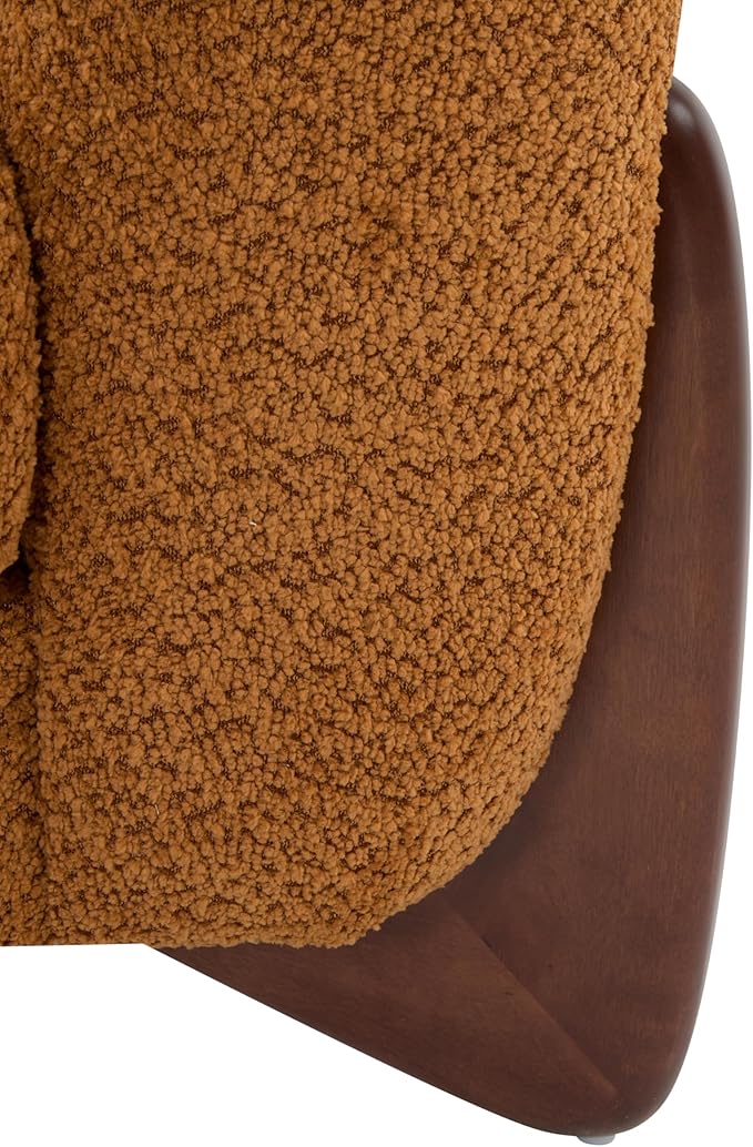 Christopher Knight Home Holly Modern Boucle Fabric Upholstered Club Chair for Living Room Home Office Apartment Relaxing Chair with Removable Cushion and Birch Wood Legs Caramel Brown + Walnut