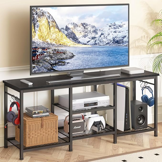YGEOMER 55 Inch TV Stand for Bedroom Entertainment Center for Living Room Black