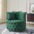 360° Swivel Barrel Chair 30W Modern Velvet Upholstered Round Accent Chair with Button Tufted Design &amp 4 Movable Wheels Comfy Small Armchair for Living Room Bedroom Nursery Sillas Para Sala Gree