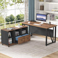 Tribesigns 55-Inch Executive Computer Desk with 43-Inch Lateral File Cabinet Large Workstation Business Furniture L Shaped Desk with Drawers and Storage Shelves for Home Office Walnut