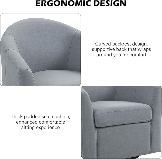 Swivel Accent Chair Armchair Modern Round Single Sofa Seating Comfy Reading Barrel Chairs for Living Room Bedroom (Light Grey Set of 1)