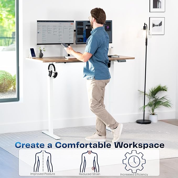 VIVO Electric 43 x 24 in Standing Desk Memory Height Adjustment 1B Series Holds 220 lbs One-Piece Reclaimed Wood Top White Frame DESK-KIT-1W4P