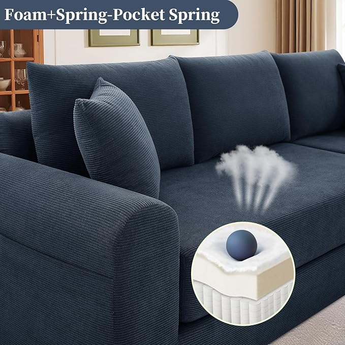 KBQ Modular Sectional Couch in a Box 103 L Shaped Boneless Cloud Couch with Deep Seat Convertible Sofa Bed for Living Room Apartments No Assembly Required Navy Blue Right Facing Chaise