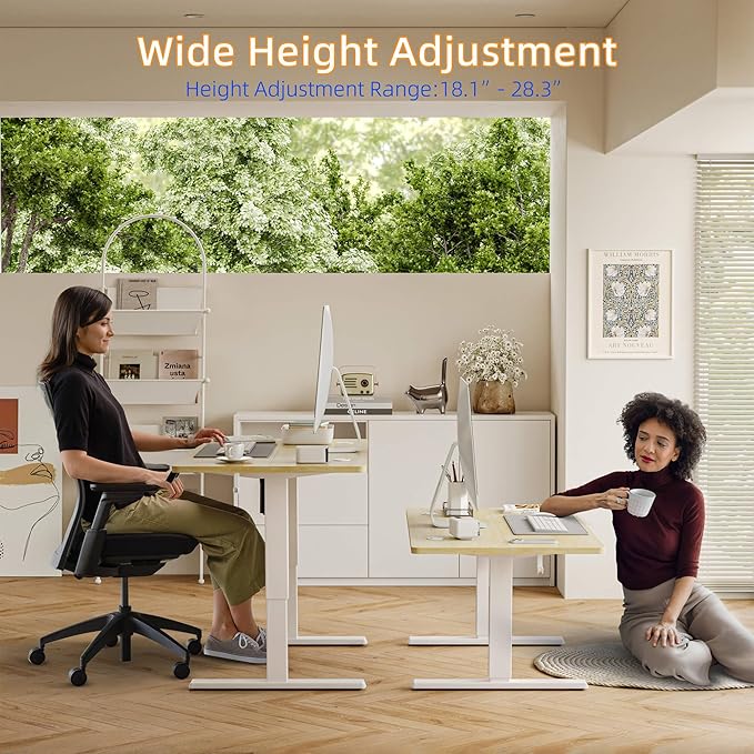 YIHAYO Low Height Adjustable Desk Lifts 18.1-28.3 Inches Electric Standing Desk for Short People 48 x 24 Inches Computer Table with Splice Board for Home Office Natural