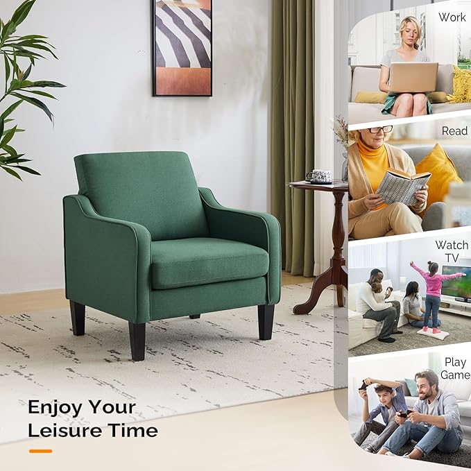 VINGLI Accent Chair for Living Room Chairs Dark Green Reading Chair for Bedroom Scooped Arm Chair Mid Century Modern Accent Chairs Upholstered Comfy Chair for Apartment Waiting Room