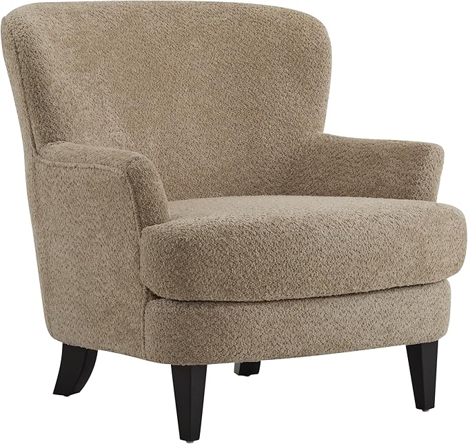 Christopher Knight Home Winnie Accent Chair and Ottoman Set Living Room/Bedroom Wooden Comfy Reading Chair with Footrest Stool Boucle Upholstered Wingback Single Sofa Brown