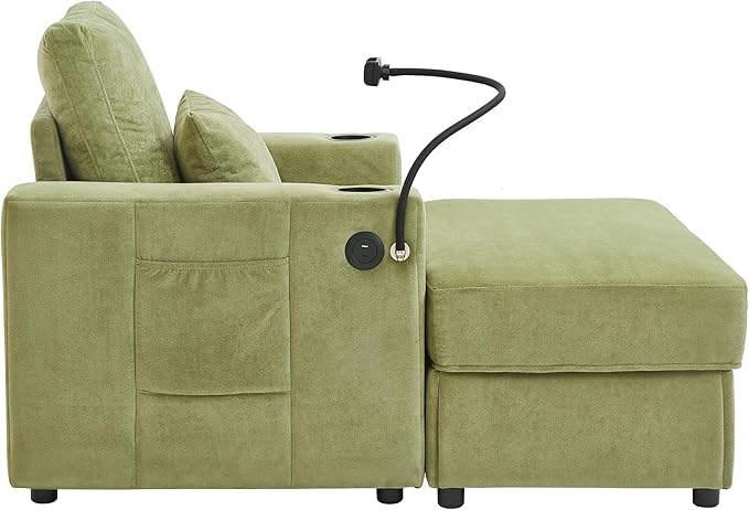 Eafurn 42.5 Oversized Accent Chair with Storage Ottoman Convertible Chaise Lounge Chenille Upholstered Cloud Sofa Chair w/Cupholders and USB Ports Modern Extra Wide Armchair