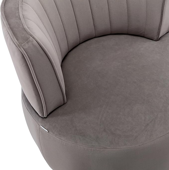 JOYBASE Swivel Accent Chair Round Swivel Barrel Chair with Golden Metal Base Cozy Comfy Lounge Chair Circle Club Chair Armchair Modern Sofa Chair for Living Room Bedroom (Grey Velvet)