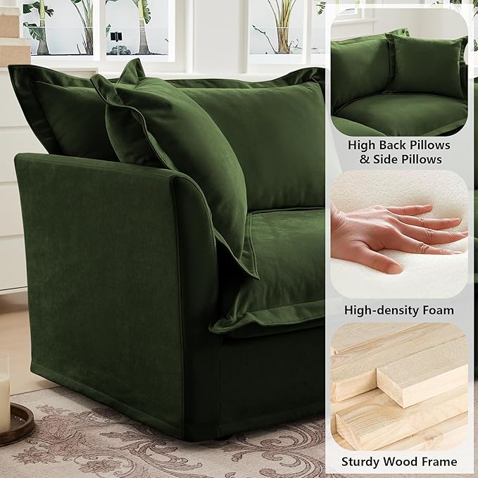 Aoowow Oversized Modular Sectional Sofa156.6” U-shaped Comfy 4-Seat Sofa Couch with Movable Ottoman Upholstered Deep Seat Couches with Big Toss Pillows for Living Room Apartment OfficeGreen-Chenille