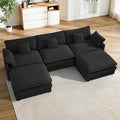 Cloud Couch Sectional Modular Sofa114.4 Comfy Black Sectional Couches for Living Room Upholstered U Shape 3 Seat Deep Cloud Sofa with Movable Ottoman DIY Combination Velvet Black