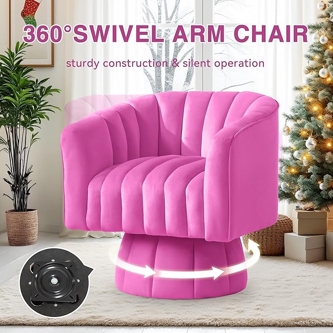 YSICK Swivel Accent Chair 360°Swivel Barrel Chair Modern Ottoman with Velvet Fabric Mid-Century Ottoman with Wide Upholstered Round Armchair for Living Room Lounge BedroomRosepink