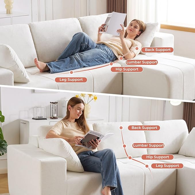 105 Cloud Modular Sectional CouchChenille Boneless Couches with Deep SeatUpholstered L-Shape Sofa with Chaise Sectional Couch for Living Room No Assembly Required (Beige Right Facing Chaise)