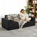75 Cloud Boneless Loveseat Couch – No Assembly Required Corduroy Sofa with Cup Holders High-Density Memory Foam 3 Seater Comfy Couches for Living Room Bedroom Apartment Black