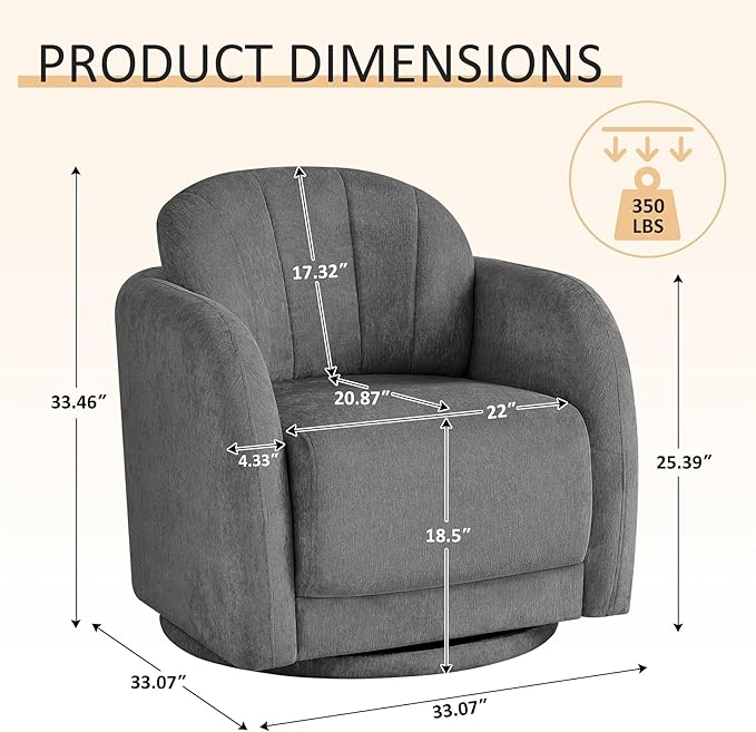 Swivel Accent Chairs Set of 2 360° Comfy Barrel Swivel Club Armchair Modern Sofa Reading Chair Lounge Wide for Living Room Bedroom Office Balcony Vanity Dark Gray
