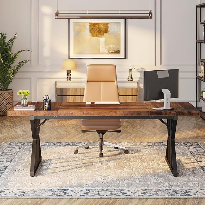 Tribesigns 70.8-Inch Executive Desk Large Computer Office Desk Workstation Modern Simple Style Laptop Desk Study Writing Table Business Furniture for Home Office (Brown/Black 70.8 Inch)